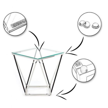Table basse DIAMANTA 50x50 cm chrome brillant/transparent