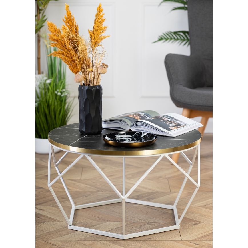 Table basse DIAMOND 40x70 cm doré/noir/blanc