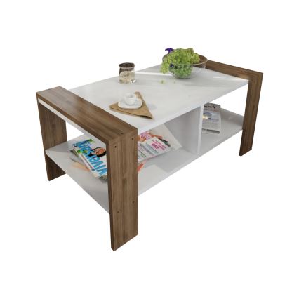 Table basse ERICA 42x90 cm blanche/marron