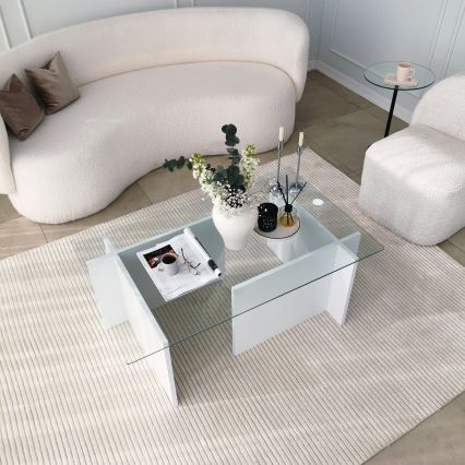 Table basse ESCAPE 40x105 cm blanc/transparent