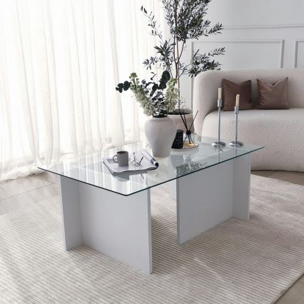 Table basse ESCAPE 40x105 cm blanc/transparent