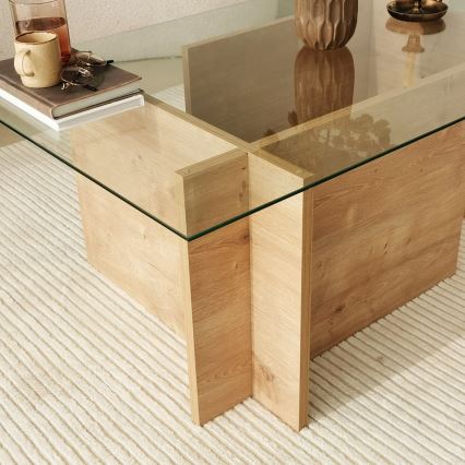 Table basse ESCAPE 40x105 cm marron/transparent