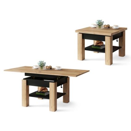 Table basse extensible à plateau relevable CALEB 75/150x75 cm chêne craft/noir