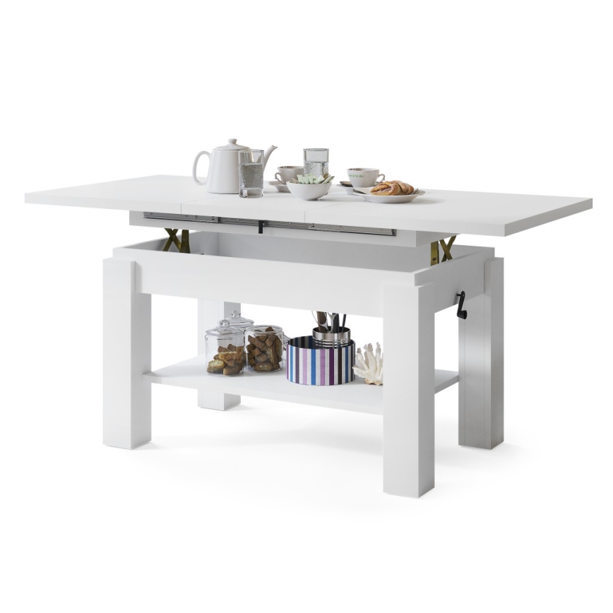 Table basse extensible avec étagère ADONIS 110/150x68 cm blanche