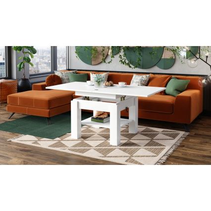 Table basse extensible avec plateau relevable CALEB 75/150 x 75 cm blanche