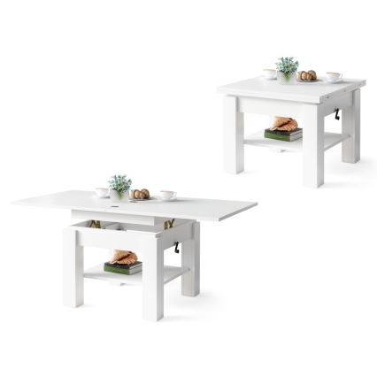 Table basse extensible avec plateau relevable CALEB 75/150 x 75 cm blanche