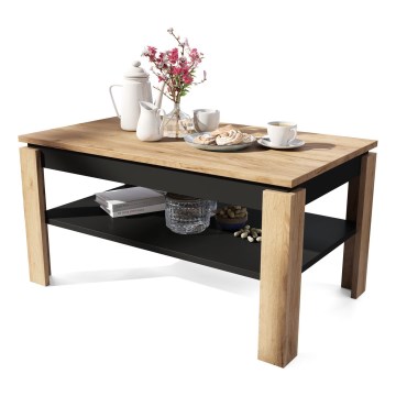 Table basse extensible avec plateau relevable et étagère ADEN chêne craft/noir