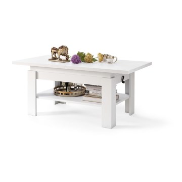 Table basse extensible ROY 130/170x65 cm, blanche, avec plateau relevable