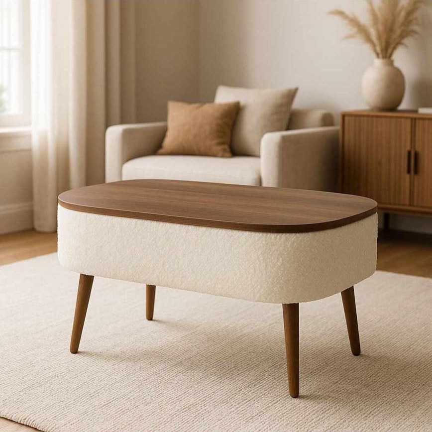 Table basse FELPO 60x90 cm blanc/noyer
