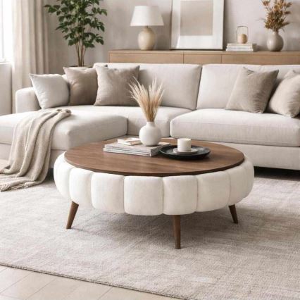 Table basse FELPO Ø 100 cm blanc/noyer