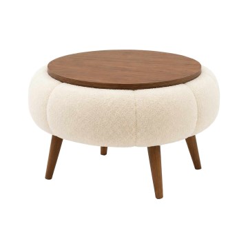 Table basse FELPO Ø 45 cm beige/noyer