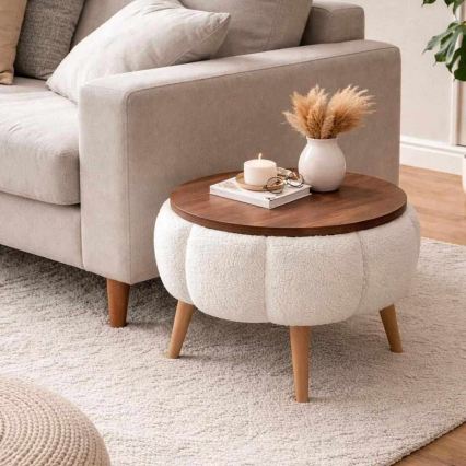 Table basse FELPO Ø 45 cm blanc/noyer