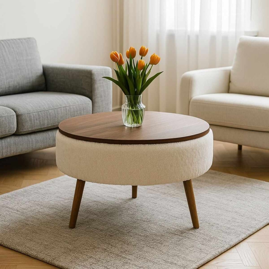 Table basse FELPO Ø 60 cm blanc/noyer