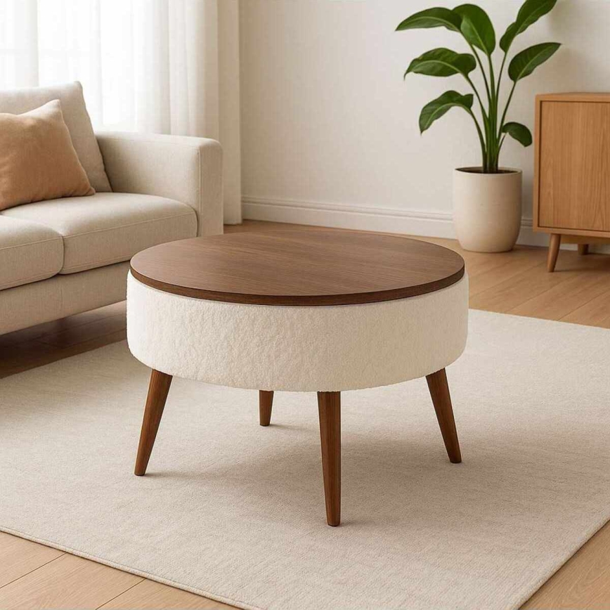 Table basse FELPO Ø 60 cm blanc/noyer