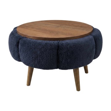 Table basse FELPO Ø 60 cm bleu/noyer