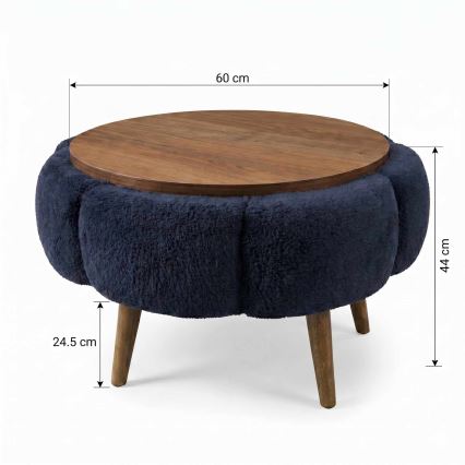 Table basse FELPO Ø 60 cm bleu/noyer