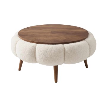 Table basse FELPO Ø 60 cm crème/noyer
