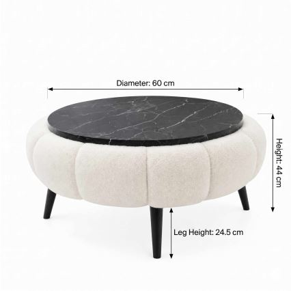 Table basse FELPO Ø 60 cm noir/blanc/décor marbre