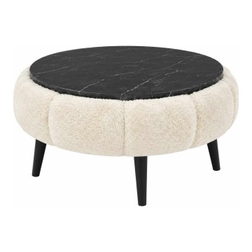 Table basse FELPO Ø 60 cm noir/crème/décor marbre
