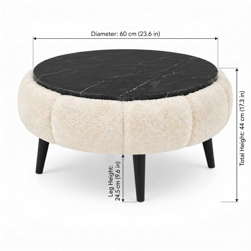 Table basse FELPO Ø 60 cm noir/crème/décor marbre