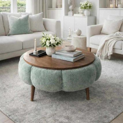 Table basse FELPO Ø 60 cm vert/noyer