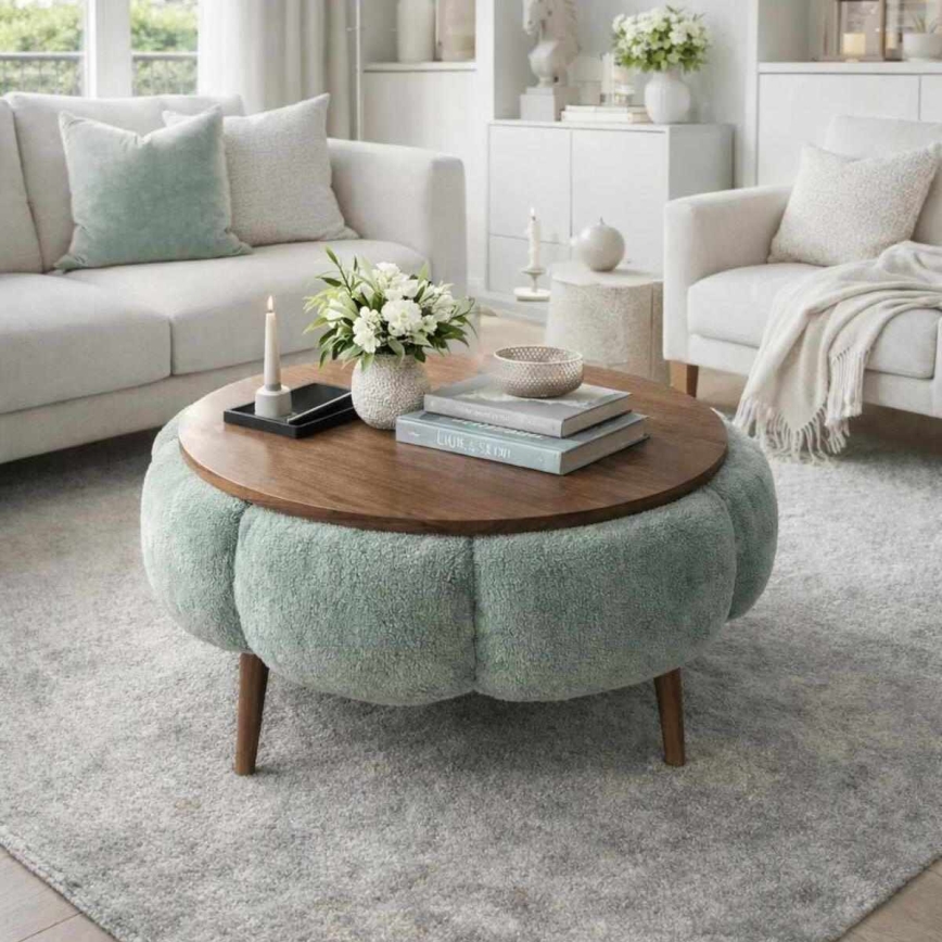 Table basse FELPO Ø 60 cm vert/noyer