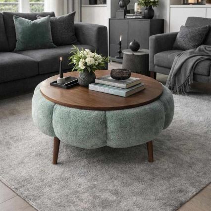Table basse FELPO Ø 60 cm vert/noyer