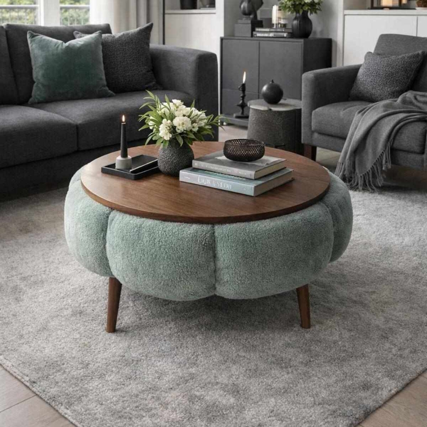 Table basse FELPO Ø 60 cm vert/noyer