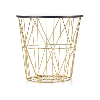 Table basse HARISSA 41x42 cm doré/noir décor en marbre