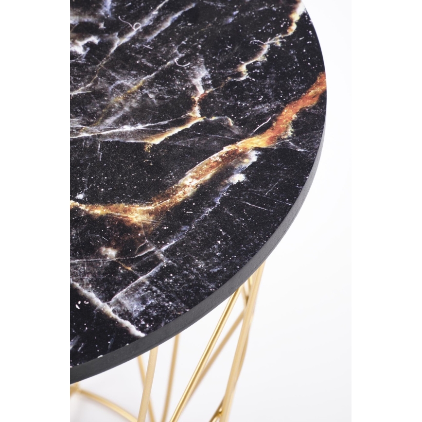 Table basse HARISSA 41x42 cm doré/noir décor en marbre