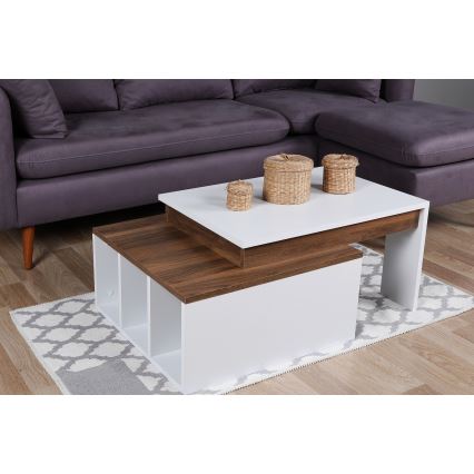 Table basse KOLARADO 37,4x90 cm blanche/marron