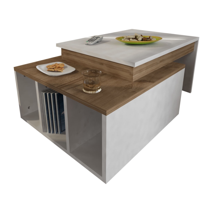 Table basse KOLARADO 37,4x90 cm blanche/marron