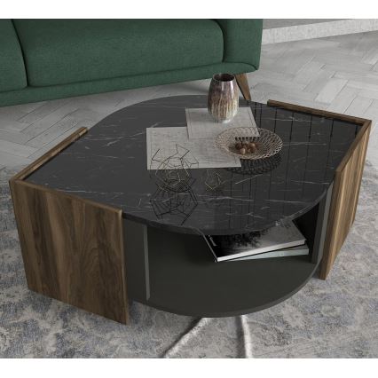 Table basse MARBEL 40x75 cm marron/noire