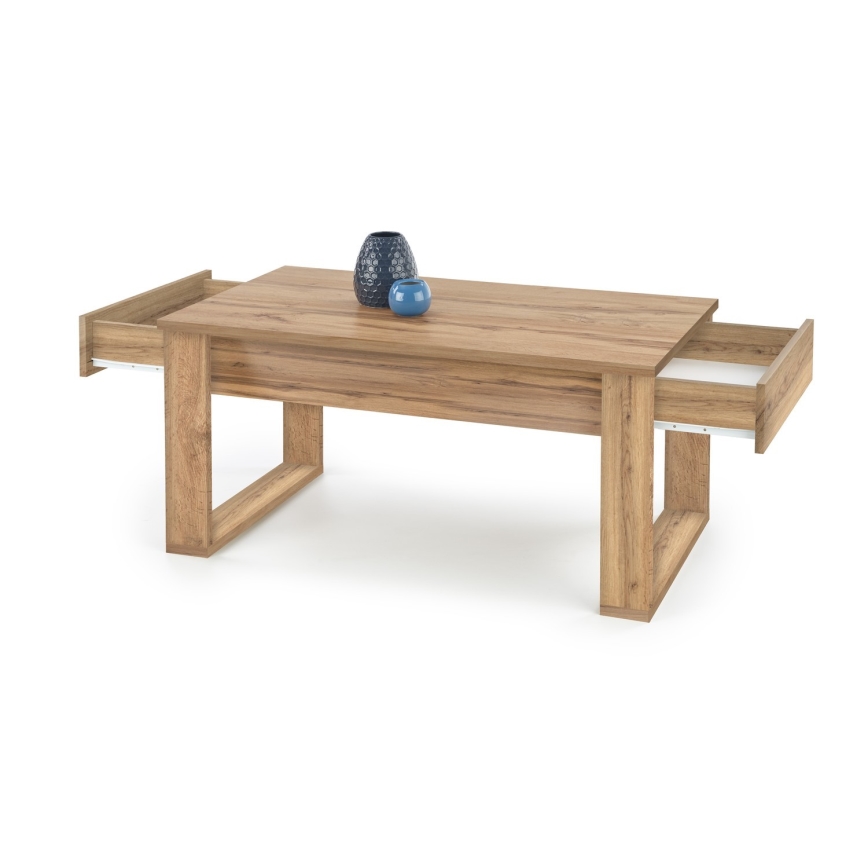 Table basse avec tiroirs NEA 52x110 cm marron/chêne wotan