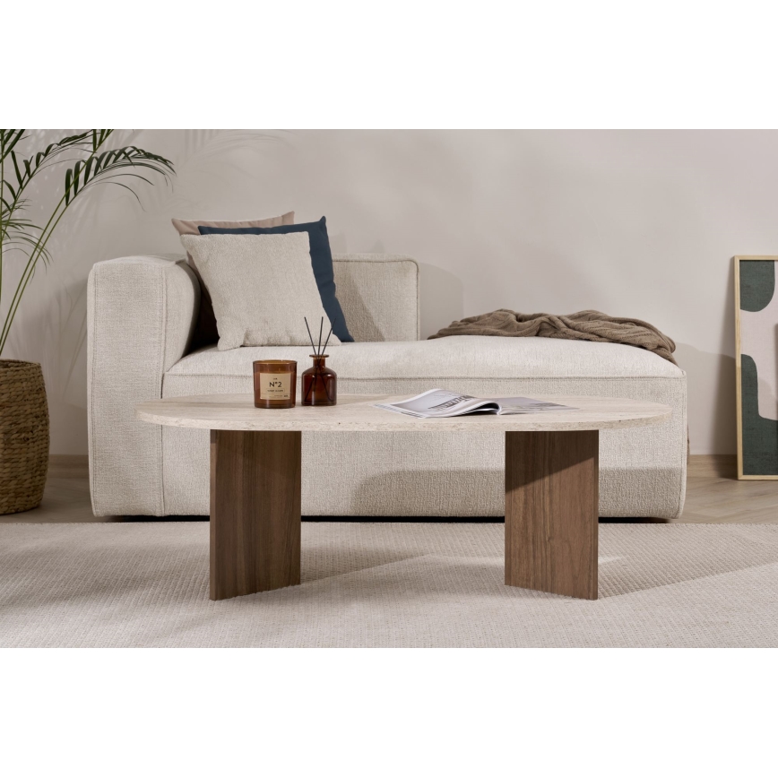 Table basse NEL 119x60 cm travertin/noyer