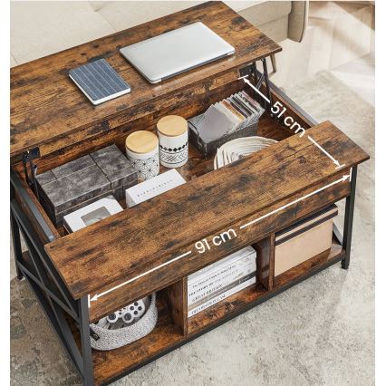 Table basse NYRO à plateau relevable, marron/noir