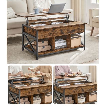 Table basse NYRO à plateau relevable, marron/noir