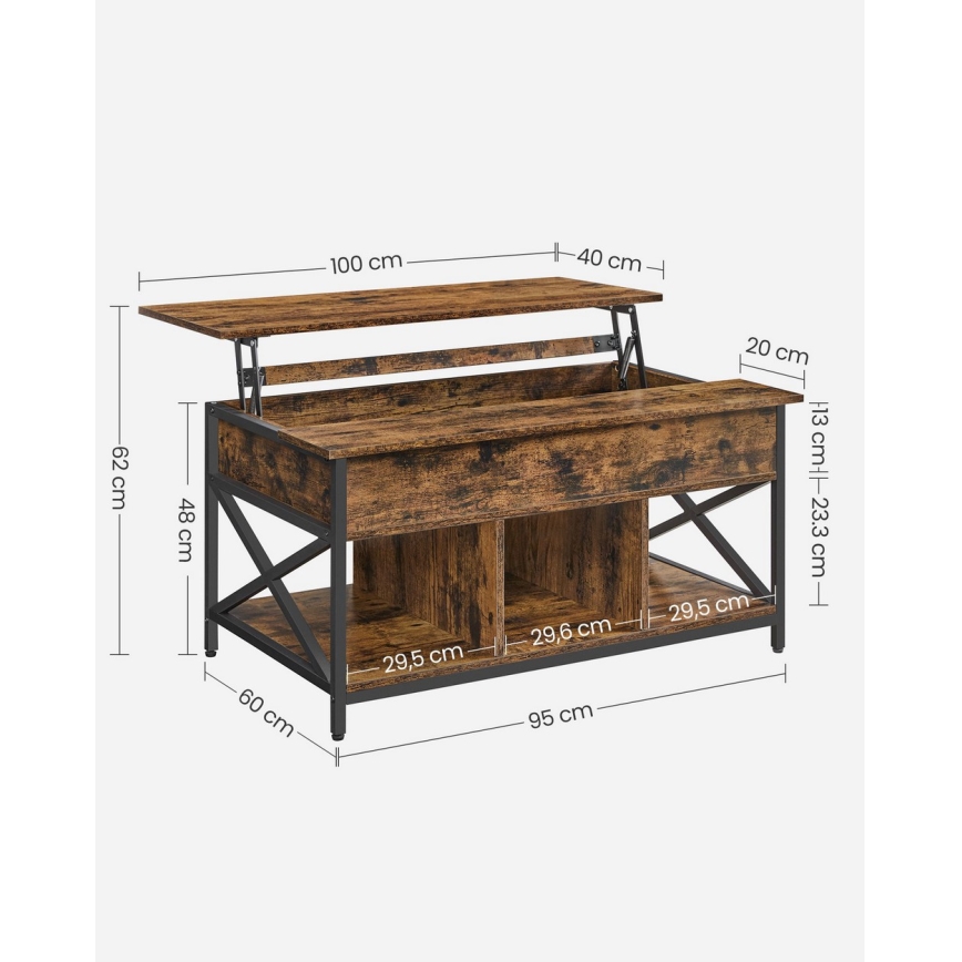 Table basse NYRO à plateau relevable, marron/noir