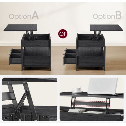 Table basse NYRO à plateau relevable, noire