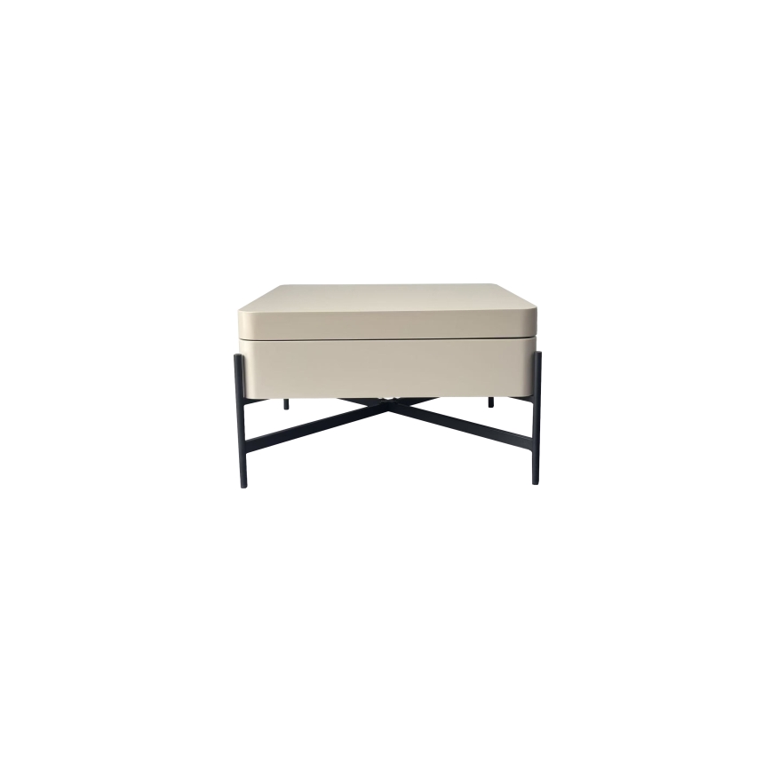 Table basse OASIS 75x75 cm, avec plateau relevable et étagère intégrée, crème/noir