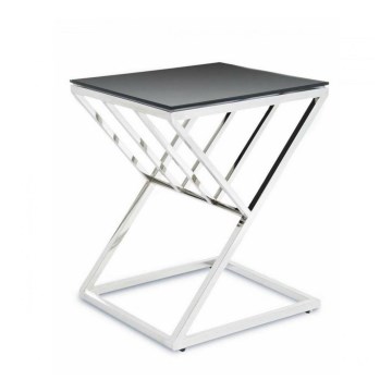 Table basse OBLIC 40x45 cm chrome brillant/noir