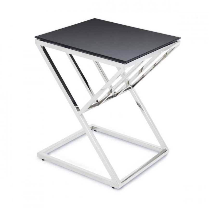 Table basse OBLIC 40x45 cm chrome brillant/noir