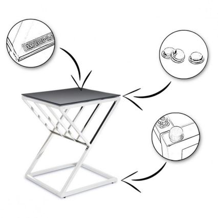 Table basse OBLIC 40x45 cm chrome brillant/noir