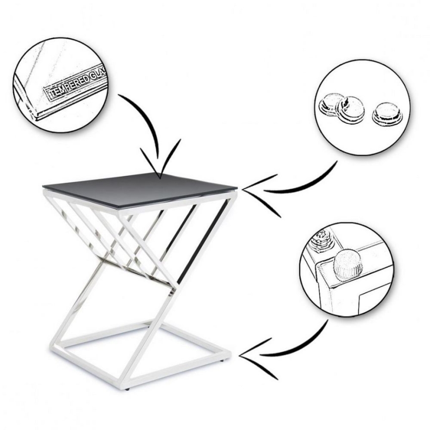 Table basse OBLIC 40x45 cm chrome brillant/noir
