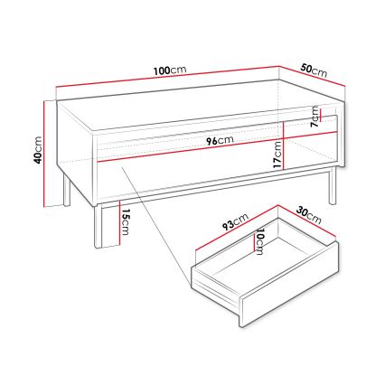 Table basse OZMI 40x100 cm, noire