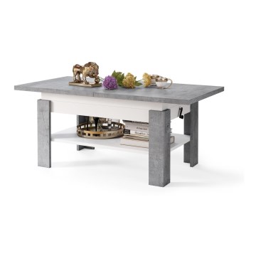 Table basse pliable avec couvercle relevable ROY gris/blanc