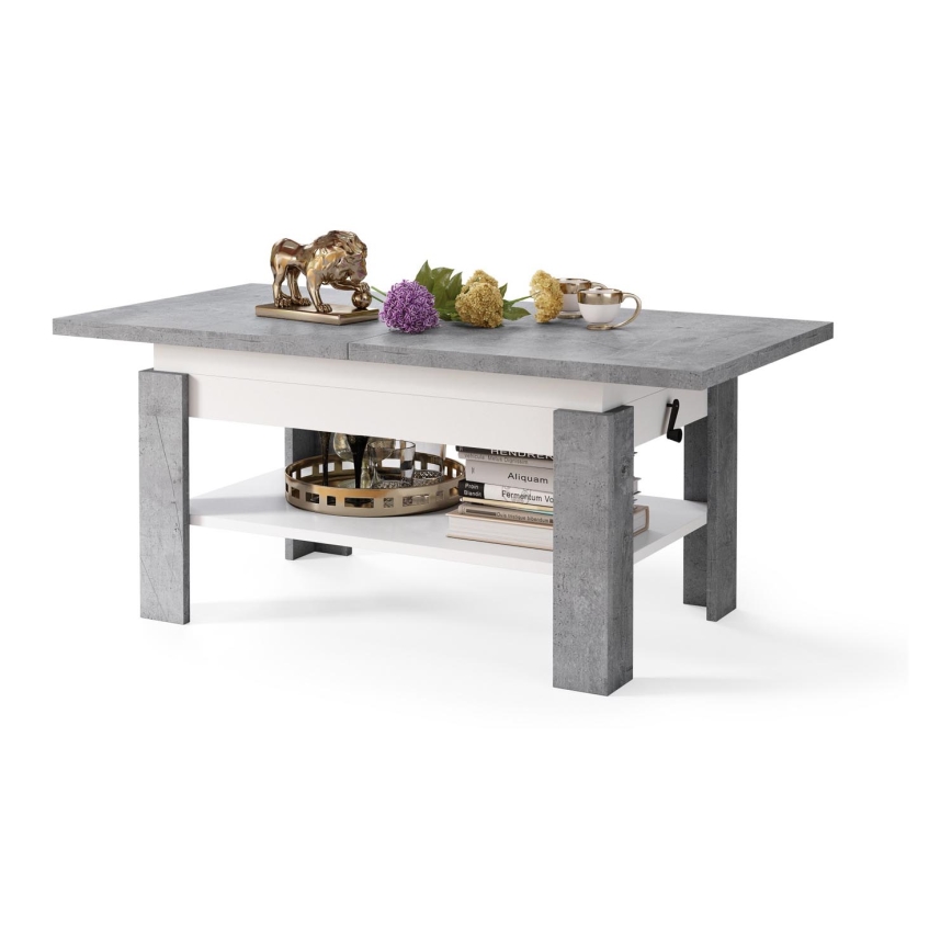 Table basse pliable avec couvercle relevable ROY gris/blanc