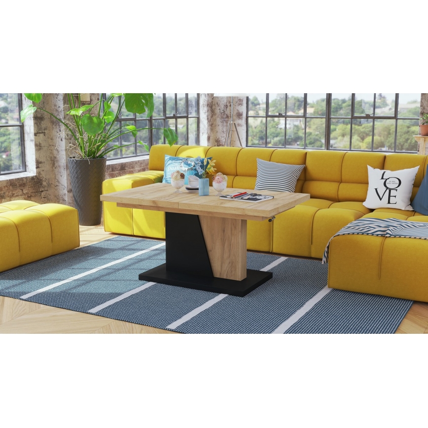Table basse pliable avec plateau relevable NINO chêne/noir