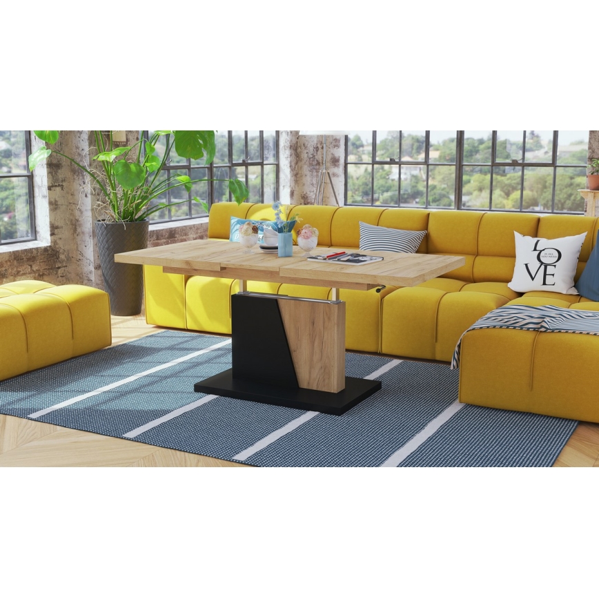 Table basse pliable avec plateau relevable NINO chêne/noir