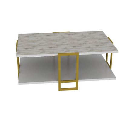 Table basse POLKA 36,6x91,5 cm dorée/blanche